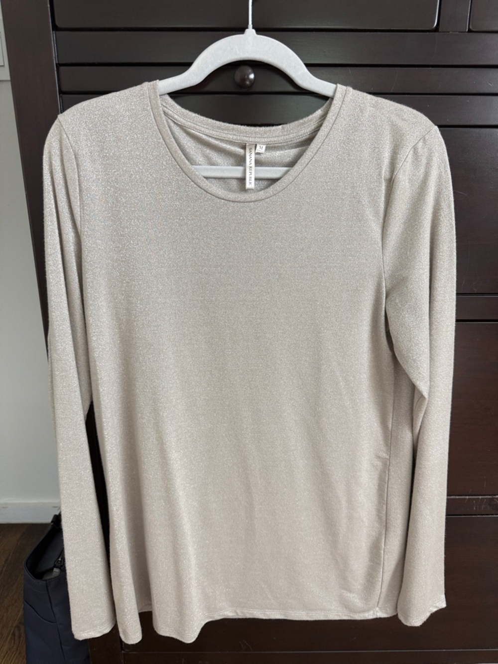 Banana Republic Shimmery Long Sleeve Crewneck Top - Light Champagne